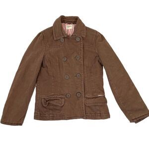 American Eagle Outfitters Brown Double Breasted Button up Denim Cotton Jacket